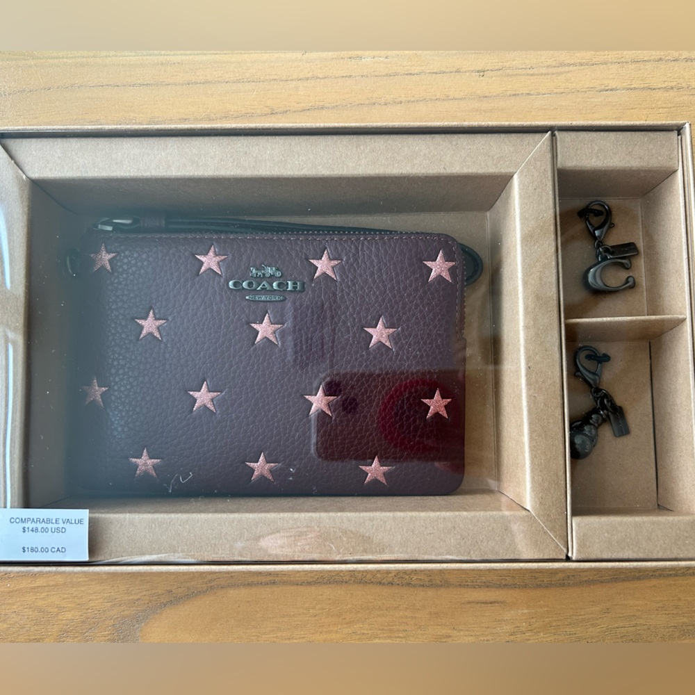 Coach Burgundy Wristlet with Light Pink Stars - Picture 7 of 8